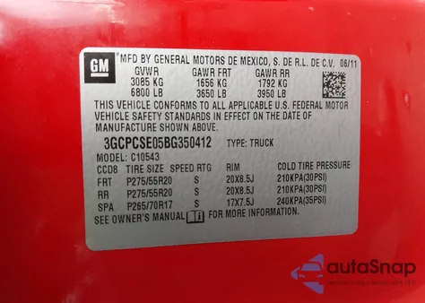 2011 Chevrolet Silverado 1500 Lt from USA, damaged, VIN 3GCPCSE05BG350412